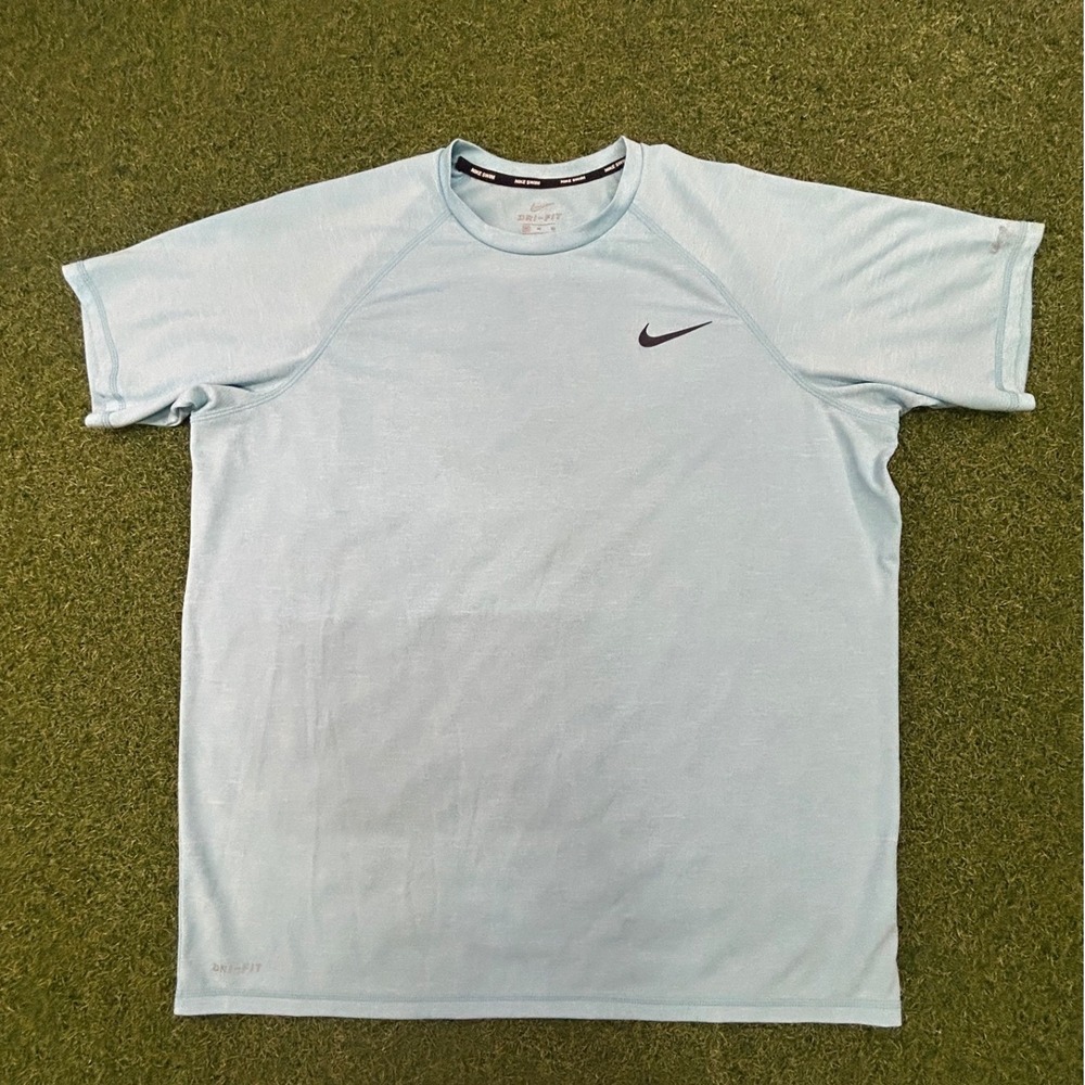 Nike Swim Mens Dri-FIT Short Sleeve Rash Guard Shirt Light Blue XL NESS9124